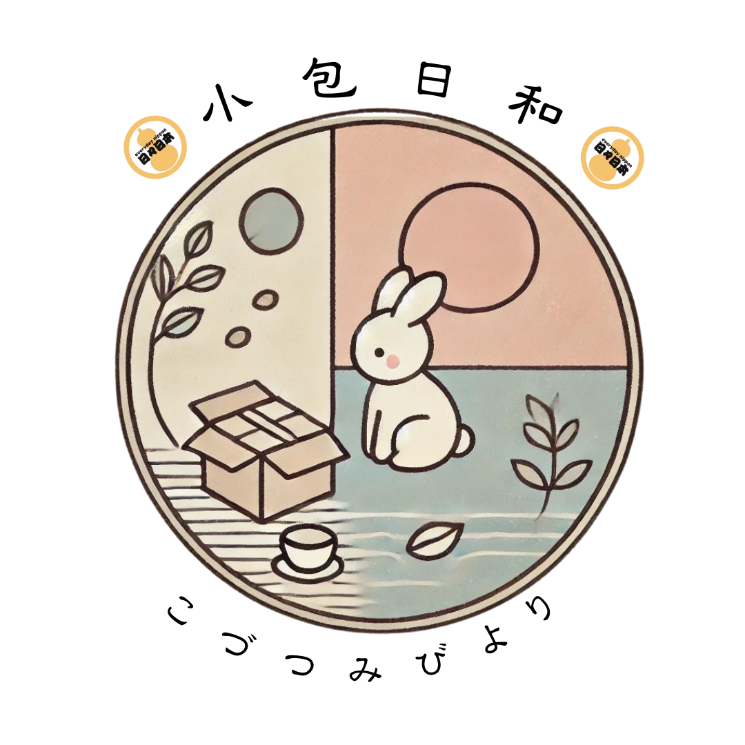 圓形小包日和圖案,中間有一米黃色兔子